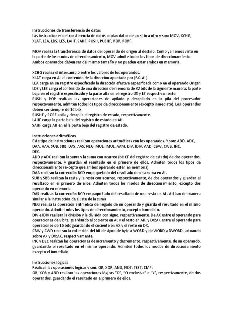 Instrucciones de Procesador x86 | PDF | Poco | Hardware de la computadora