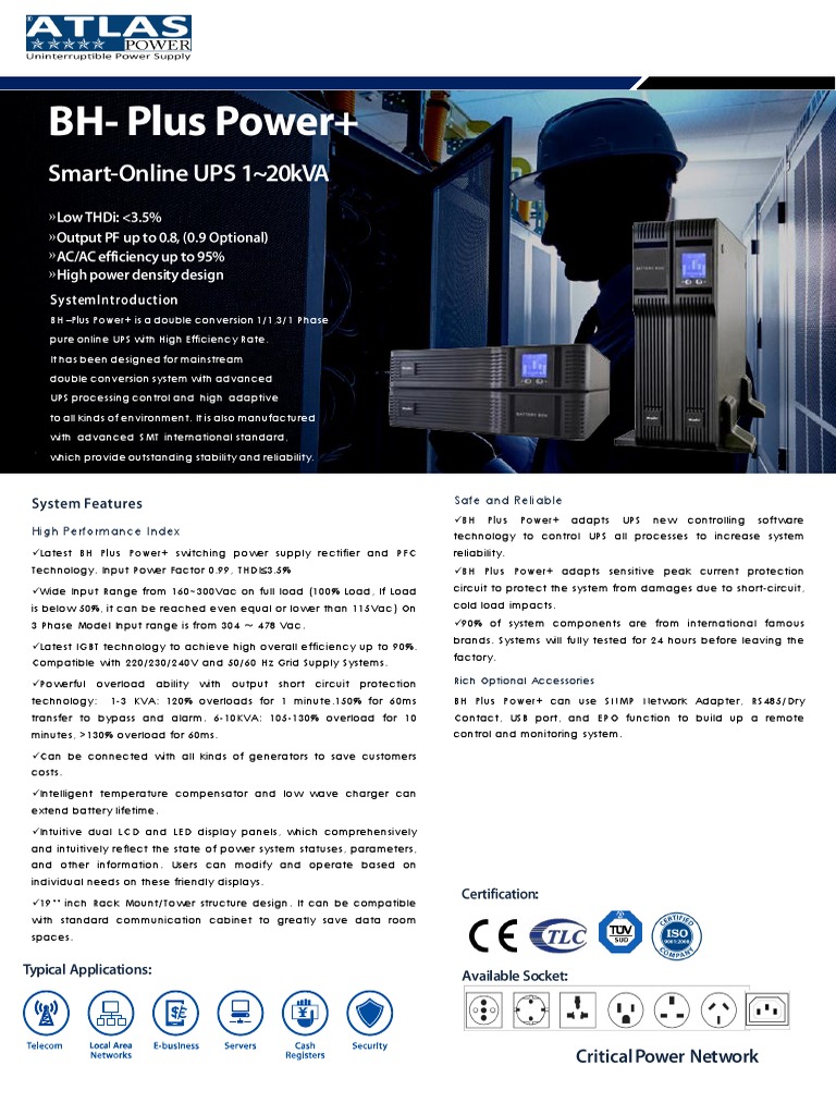 UPS Atlas Power Online BH - Plus Power+ 1-20KVA (Rack Mount) 2019 PDF ...
