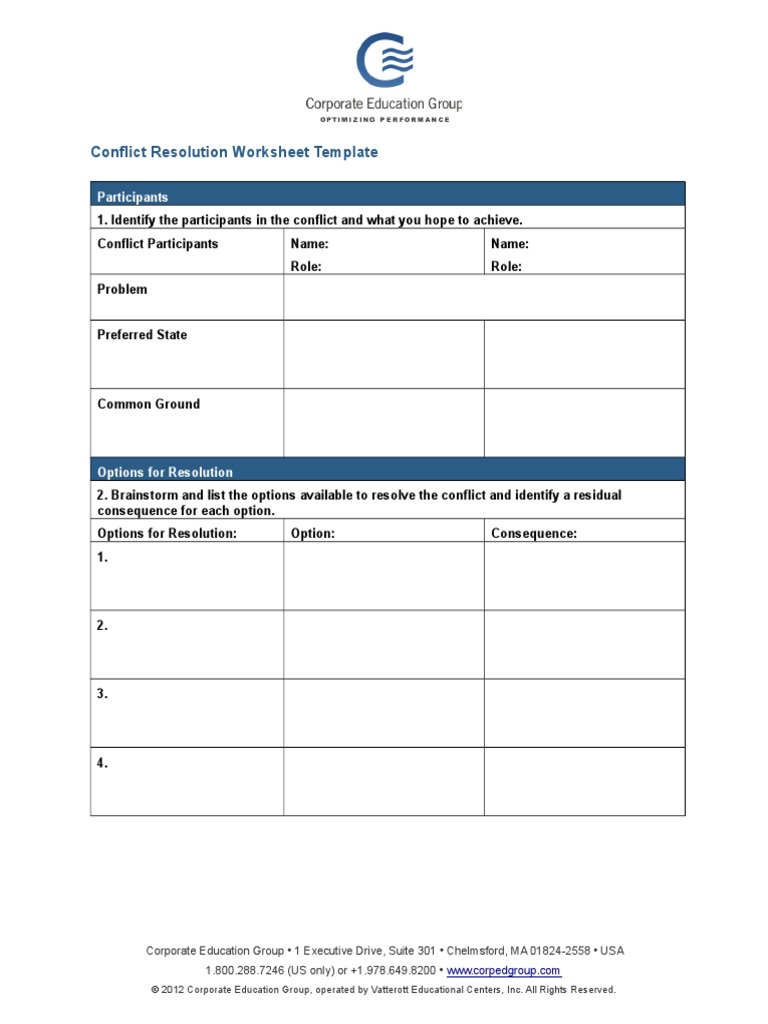 Conflict Resolution Worksheet Template | PDF