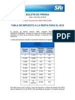 Boletín 001 Tabla de Impuesto A La Renta para El 2018