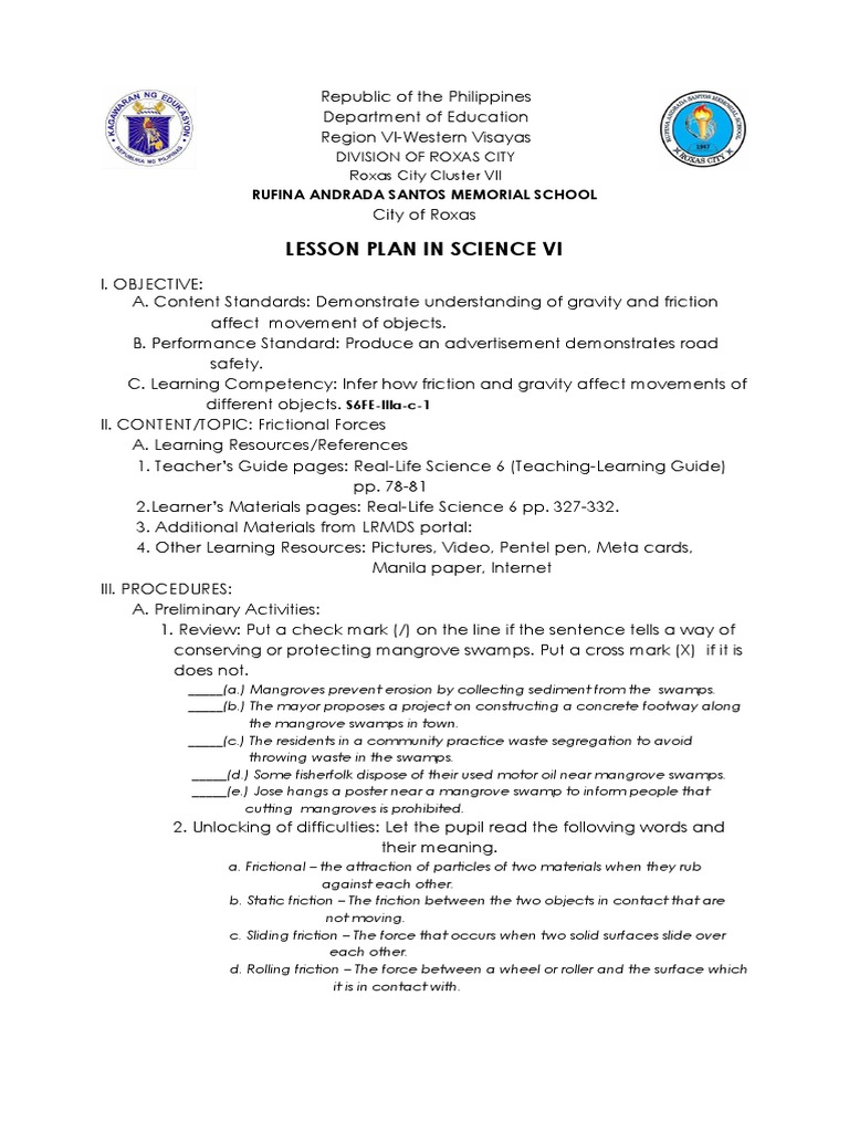 Science Lesson Plan: Friction Forces | PDF | Planets | Friction