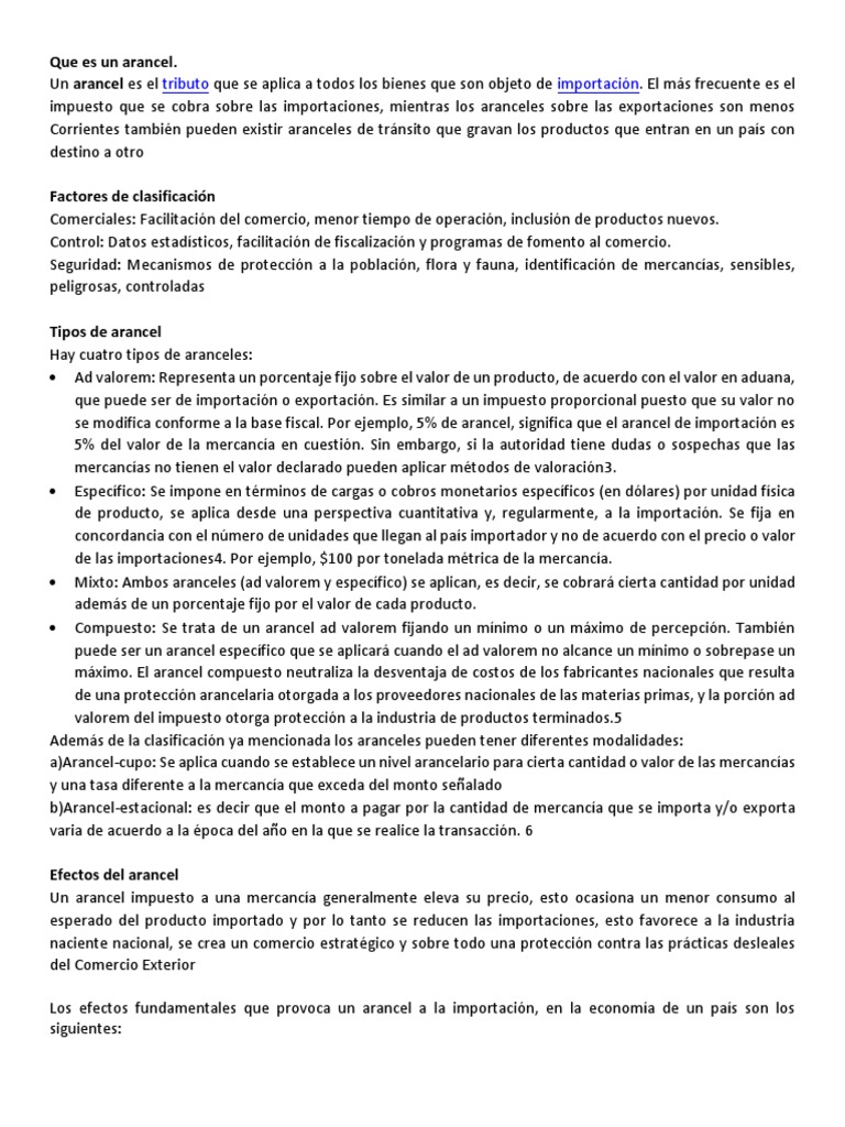 Tipos y efectos de los aranceles | PDF | Arancel | Economía mundial