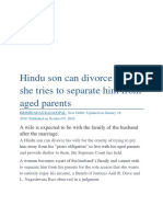 Hindu son can divorce wife if she tries to separate him from aged parents