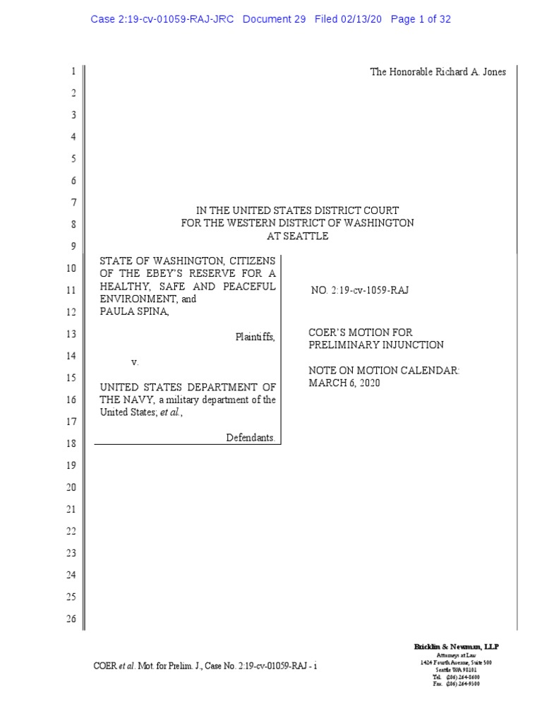 Case 2:19-cv-01059-RAJ-JRC: COER Motion For Preliminary Injunction ...