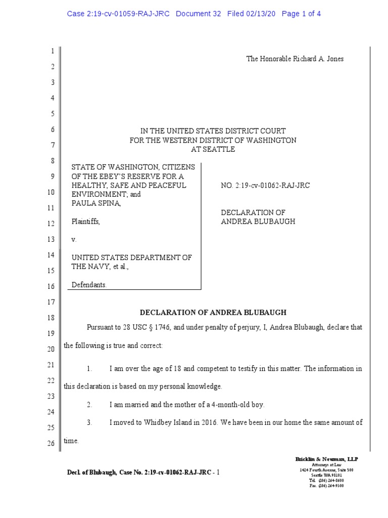 Case 2:19-cv-01059-RAJ-JRC: 32 - Andrea Blubaugh Declaration | PDF