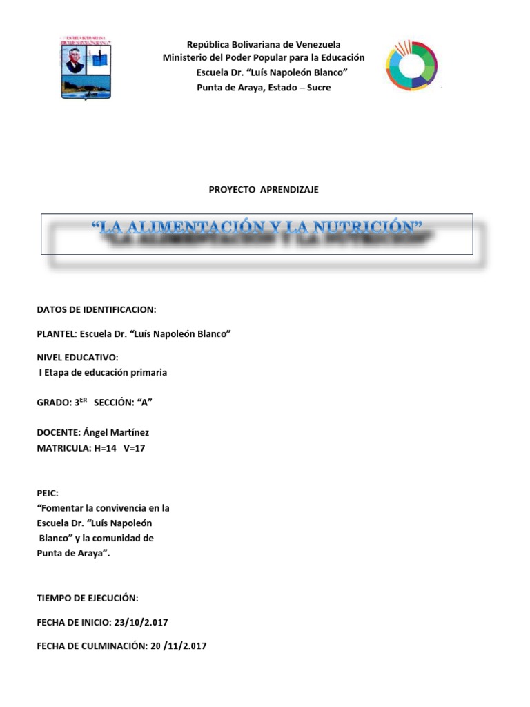 Proyecto de Nutrición para Tercer Grado | PDF | Salón de clases | Alimentos
