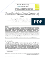Numerical Investigation of Transient Temperature and Residual Stresses in Thin Dissimilar Aluminium Alloy Plates