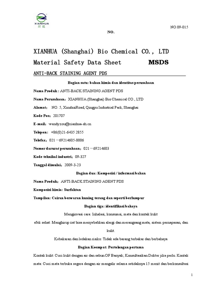MSDS - Anti Staining Agent PDS | PDF