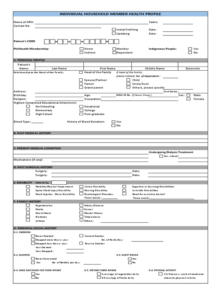 Individual Health Profile Form | PDF | Menstruation | Pregnancy