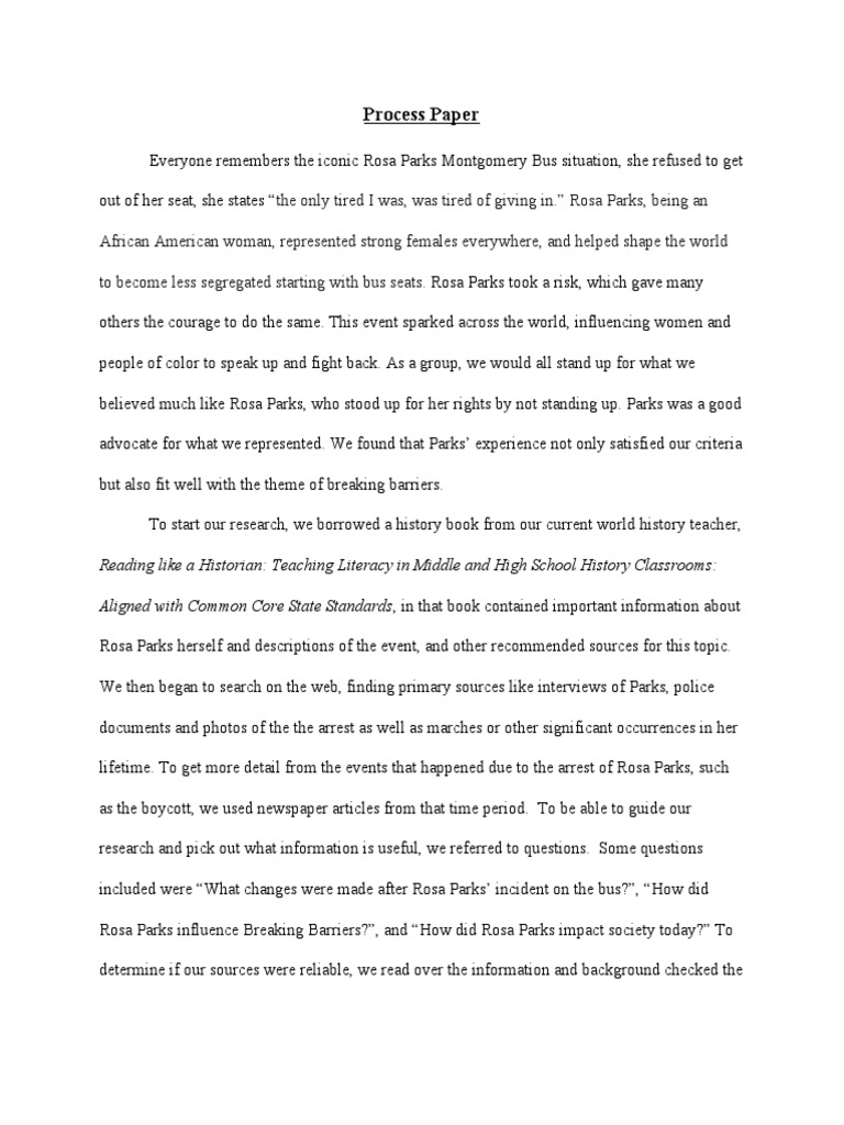 NHD Process Paper | PDF | Rosa Parks | Racial Segregation In The United ...