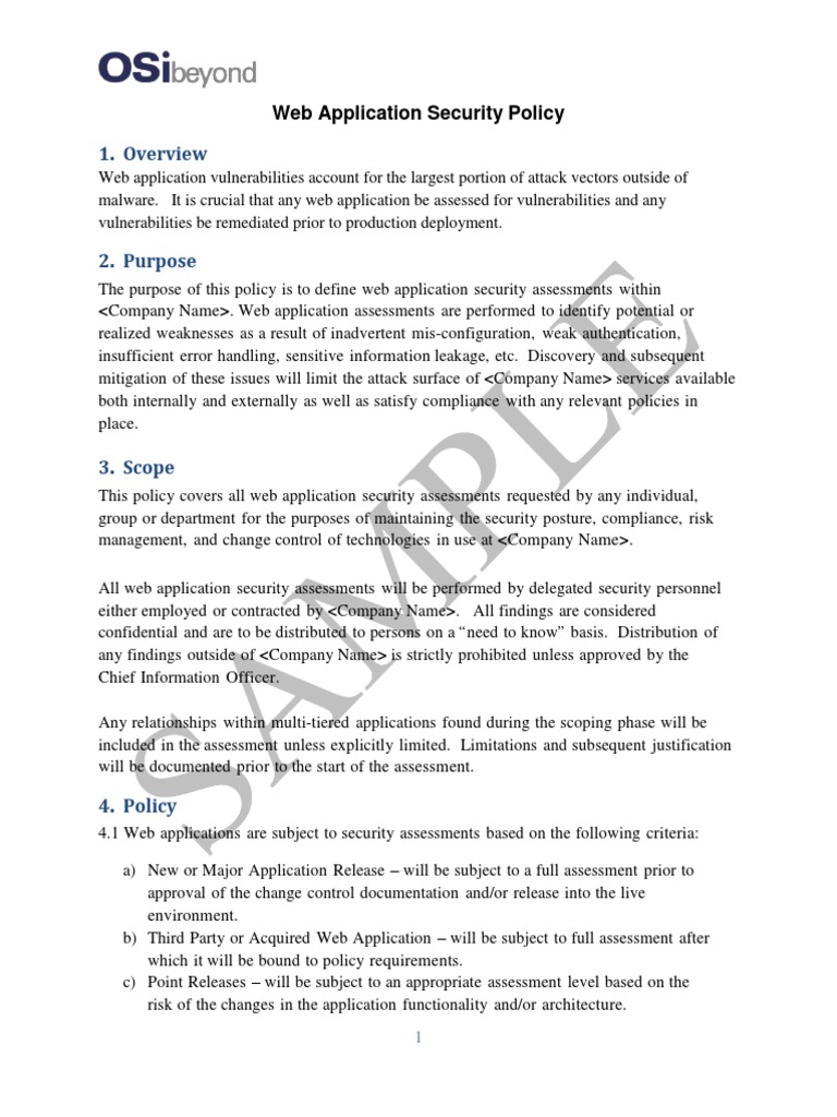 IT Security Policy Template Web Application Security Policy OSIBeyond ...