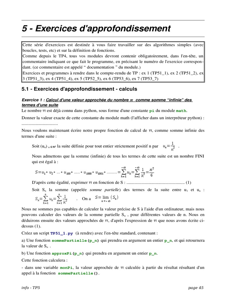 Exercices Python sur les algorithmes | PDF | Entier naturel | Séquence