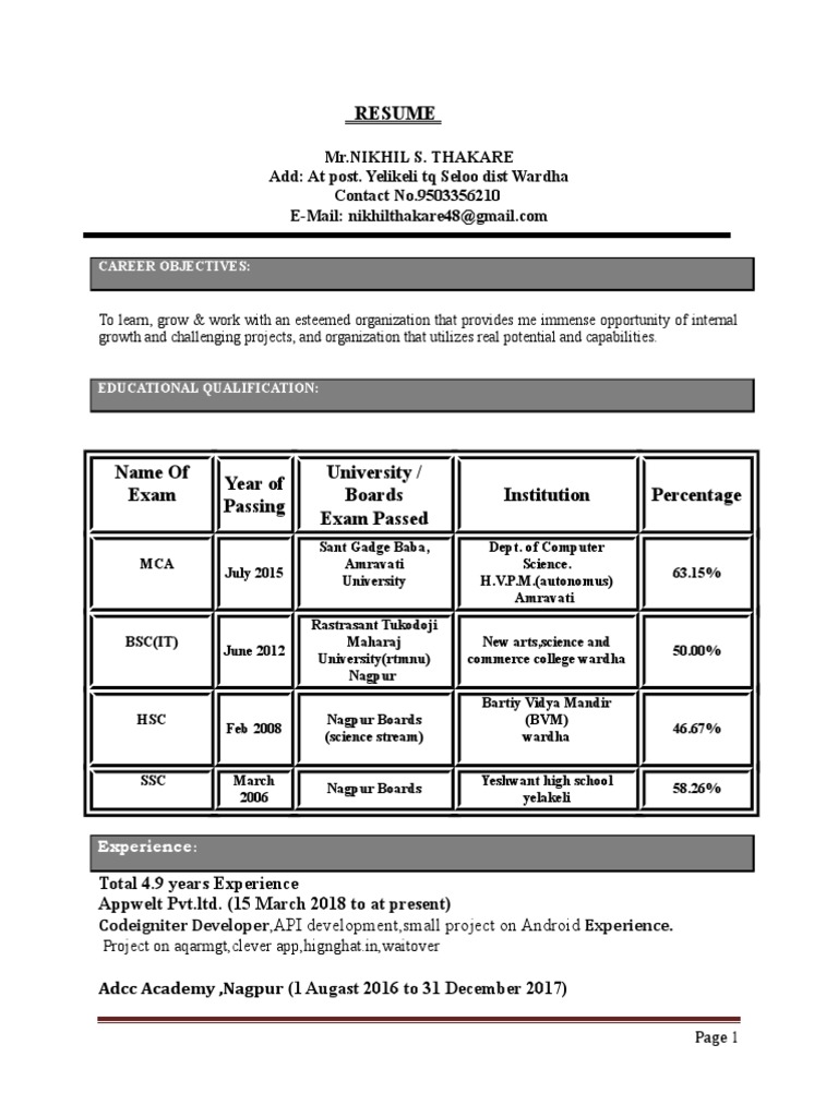 Nikhil Thakare - PHP Developer Resume | PDF | Ajax (Programming ...