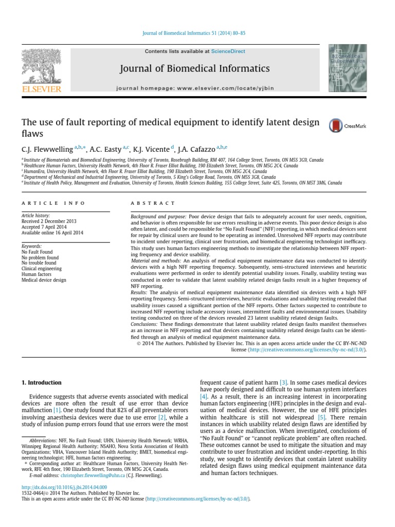 Journal of Biomedical Informatics | PDF | Usability | Medical Device