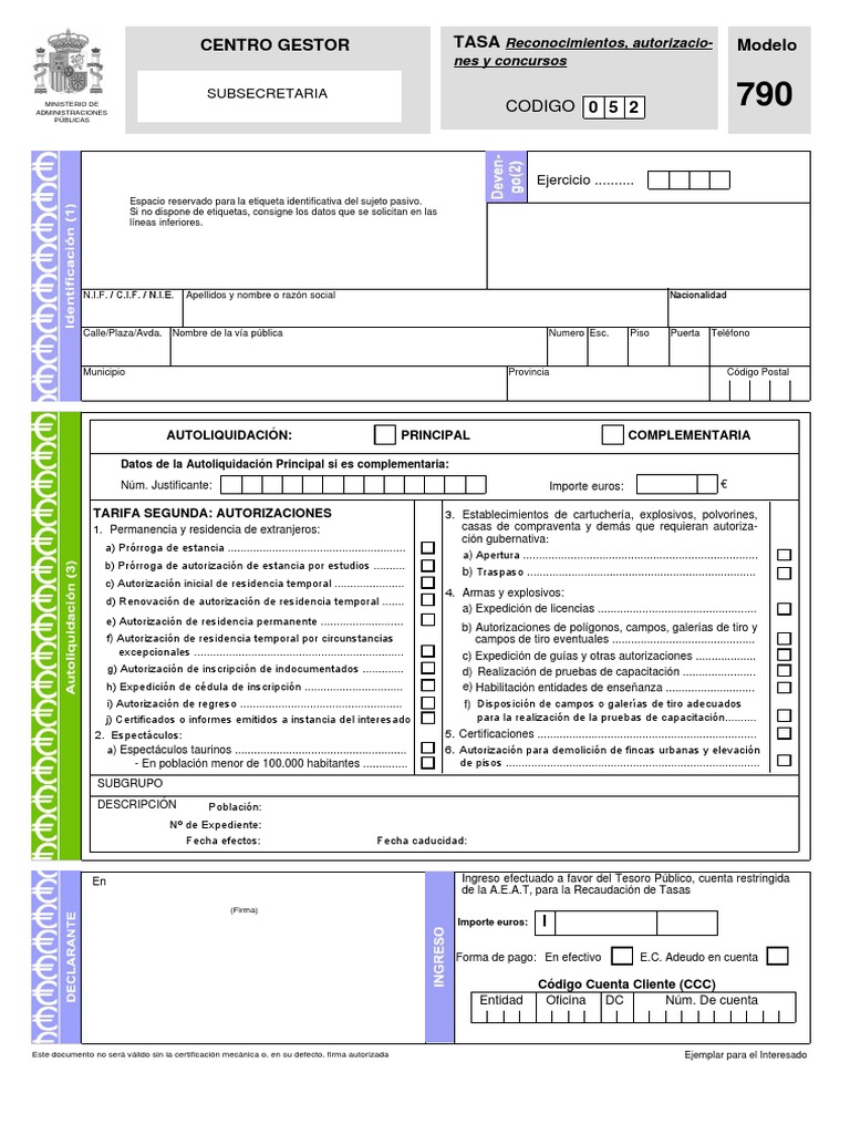 Modelo Impreso 790. Codigo 052 BLANCO PDF Business