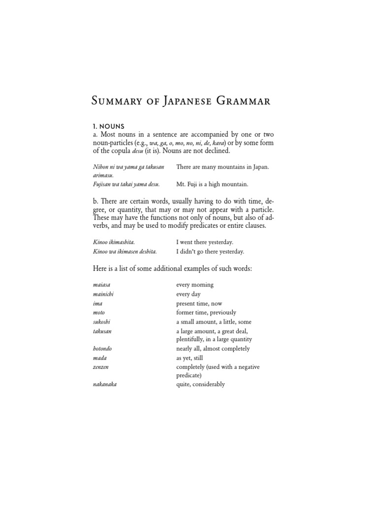 Japanese Grammar Summary Grammatical Number Lexical Semantics