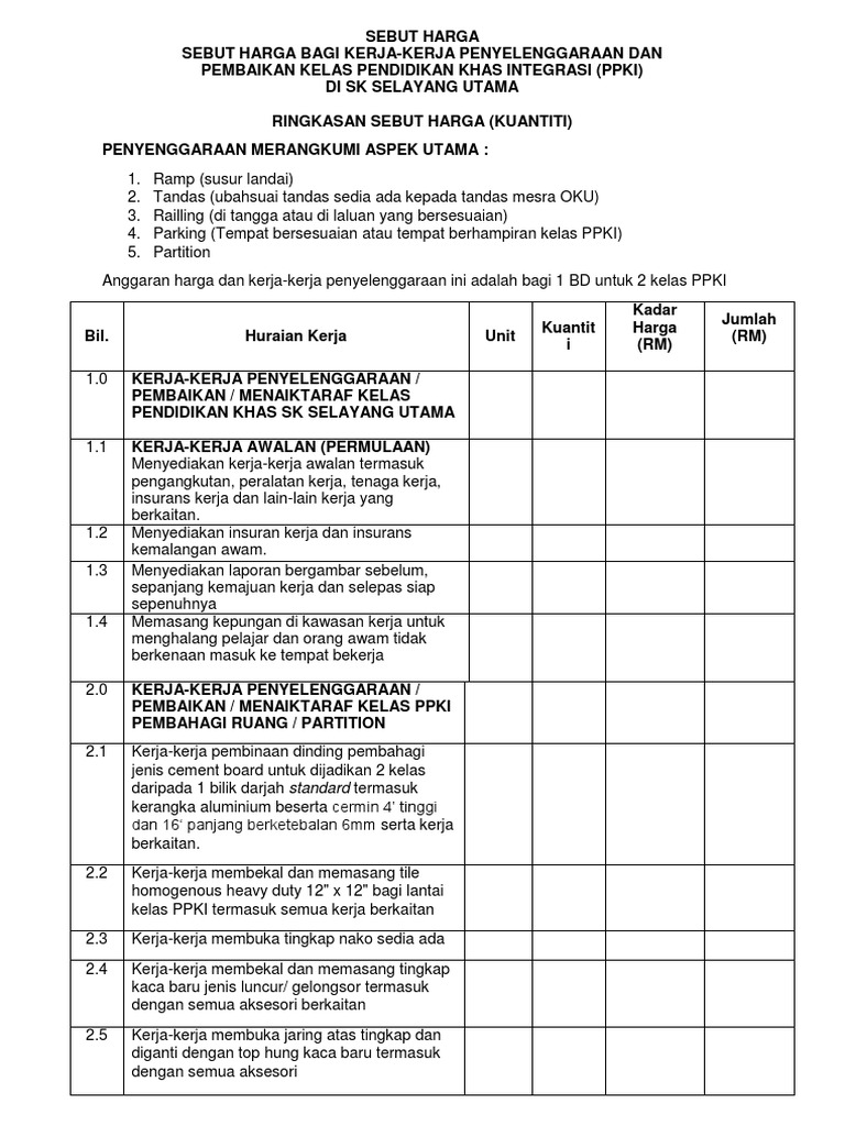 Contoh BQ Kerja Penyelenggaraan PPKI | PDF