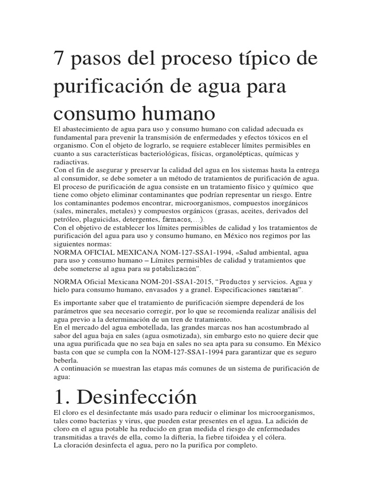 7 Pasos Del Proceso Típico de Purificación de Agua para Consumo Humano ...