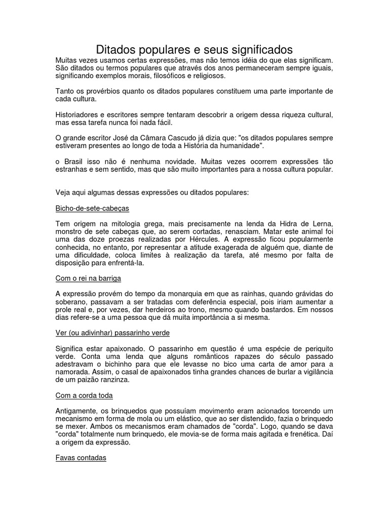 Ditados Populares E Seus Significados Pdf
