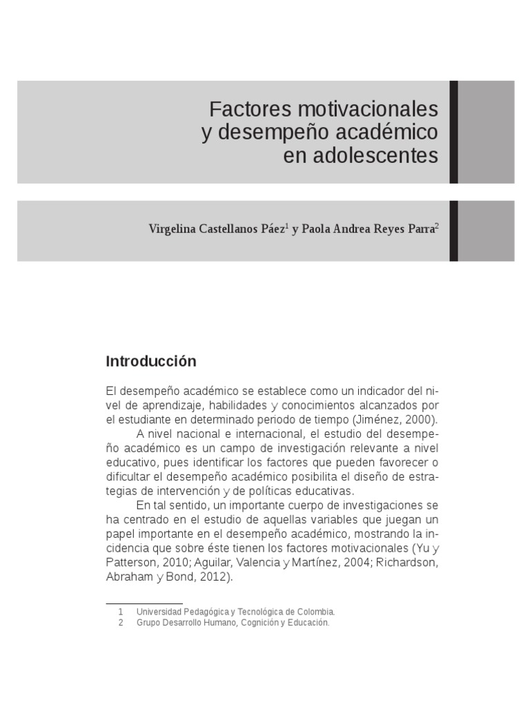 Motivación y rendimiento académico en adolescentes | PDF | Autoeficacia ...