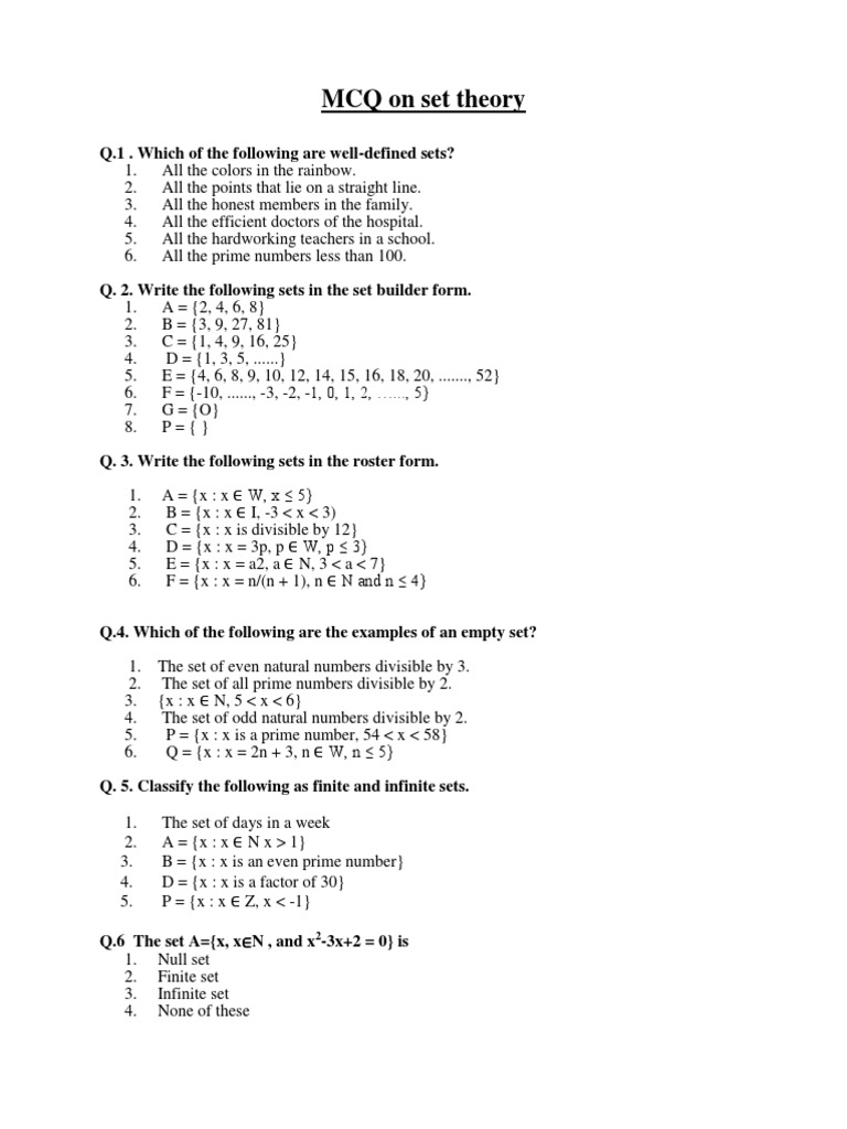 Question Bank Set Theory Function Mathematics Set Mathematics