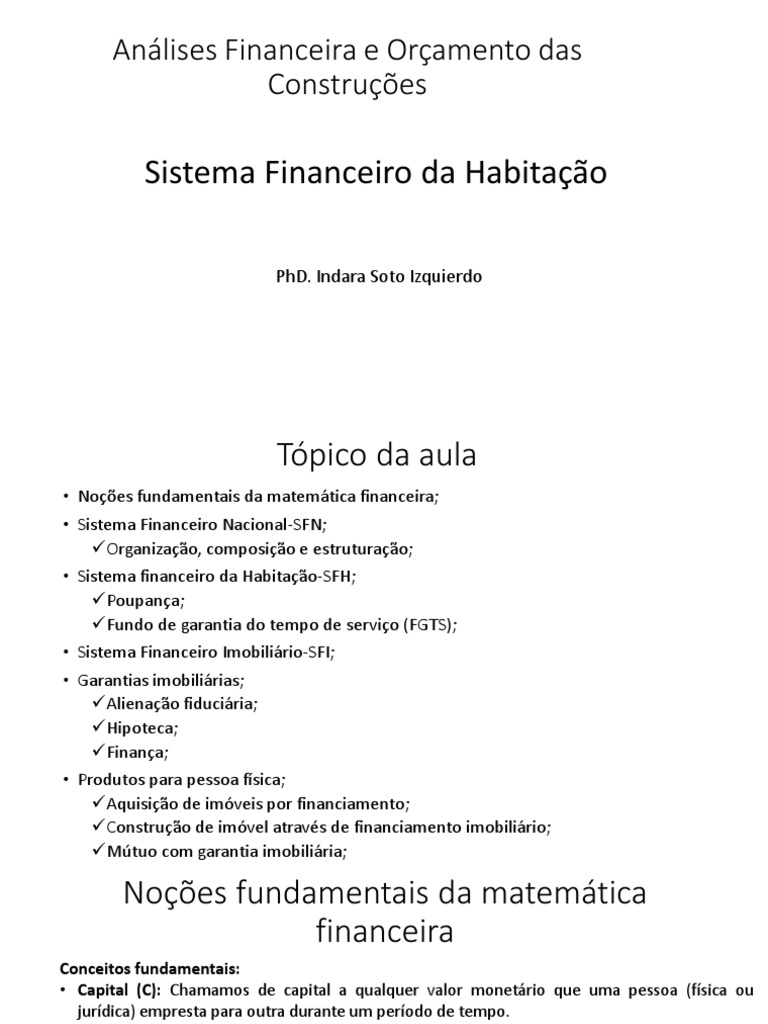 Sistema Financeiro da Habitação: SFH e SFI | PDF | Hipoteca comercial ...
