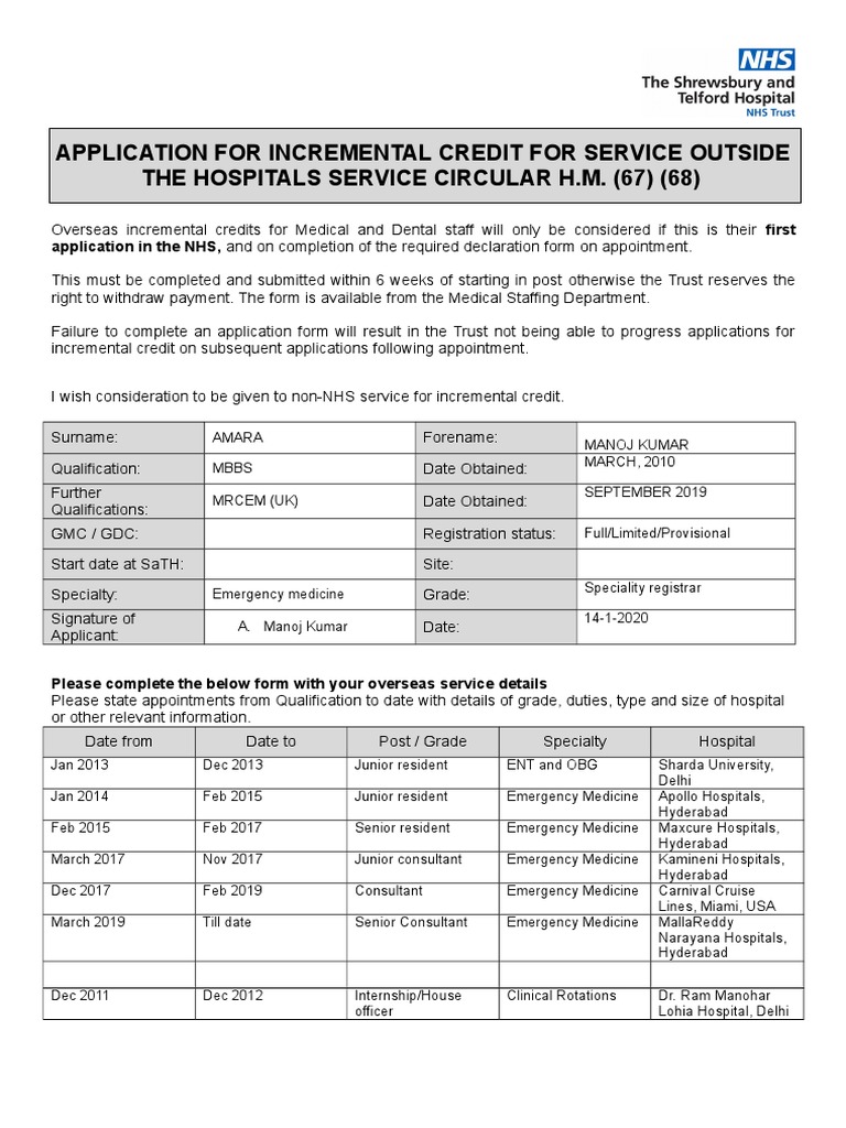 Incremental Credit Application Process | PDF | Residency (Medicine ...
