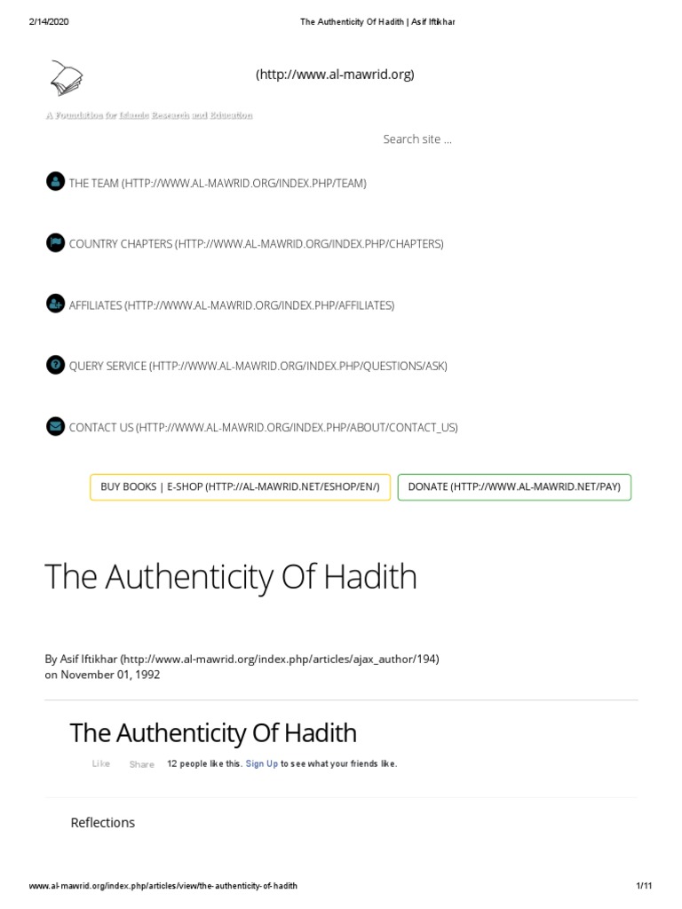 The Authenticity of Hadith - Asif Iftikhar | PDF | Hadith | Abrahamic ...