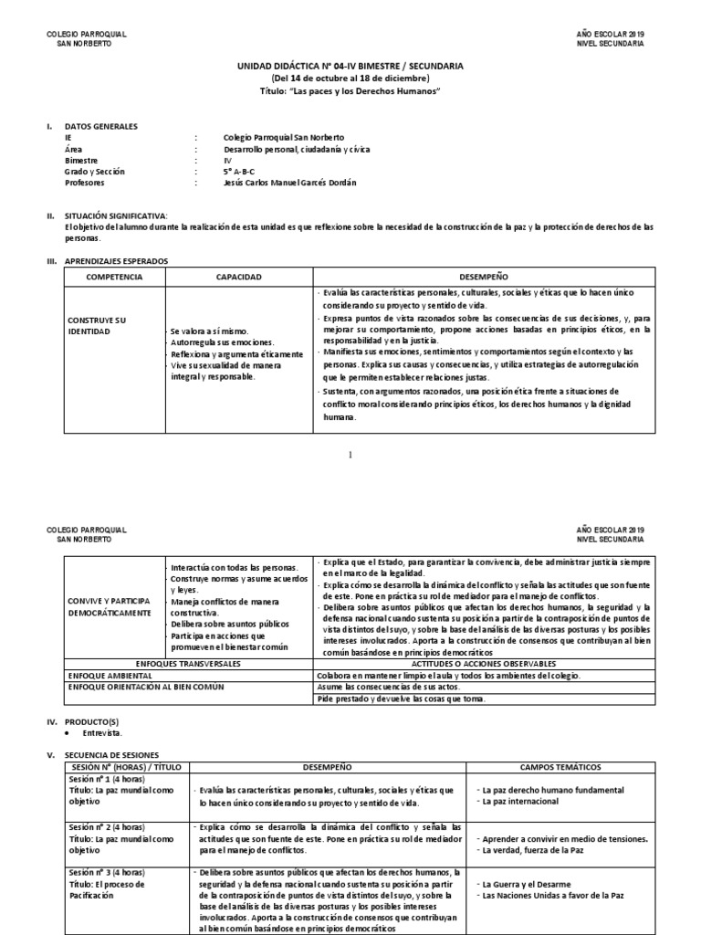Unidad Didáctica de DPCC 2019 | PDF | Derechos humanos | Naciones Unidas