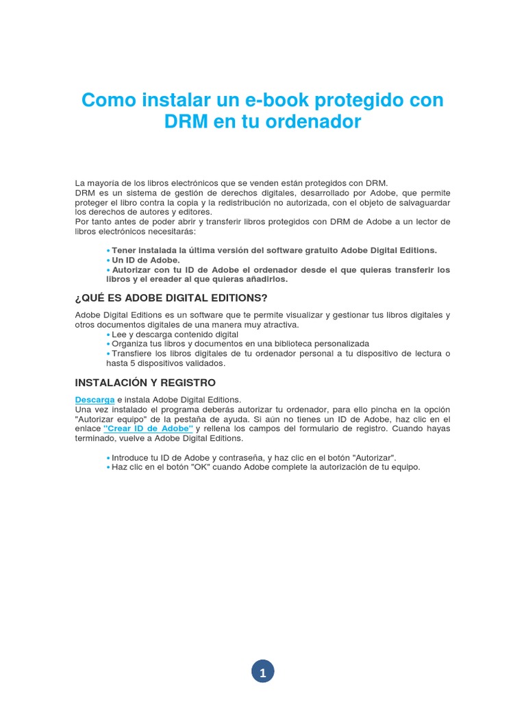 Como Instalar Un Ebook en PC PDF Gestión de derechos digitales E