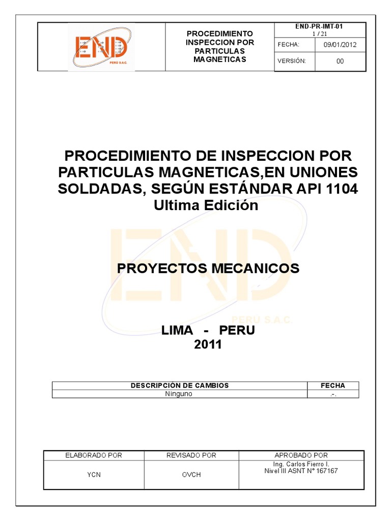 END-PMT-06 Procedimiento MT API 1104-2013 | PDF | Corriente eléctrica ...