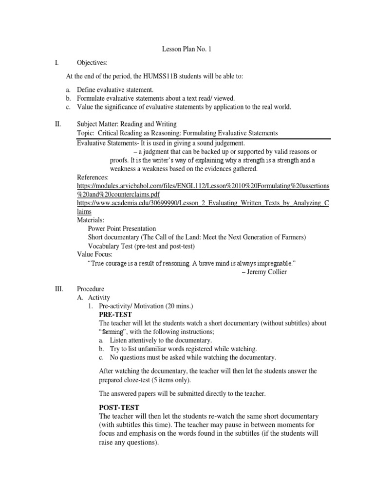 Evaluative Statements | PDF | Reason | Teachers