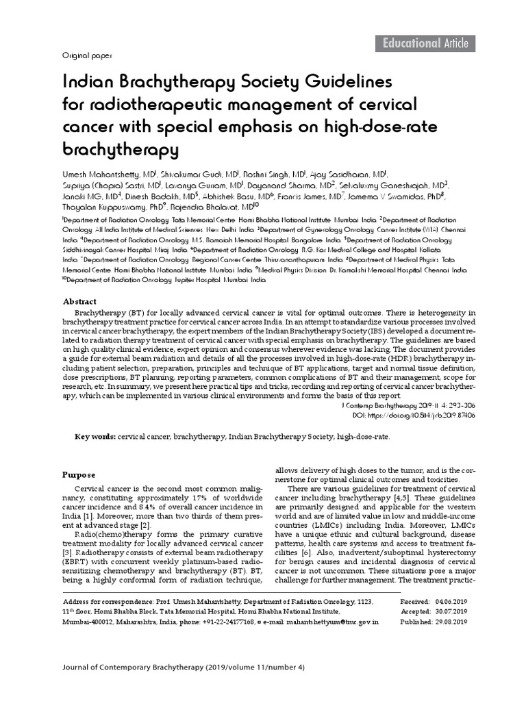 Indian Guidelines for Cervical Brachytherapy | PDF | Radiation Therapy ...