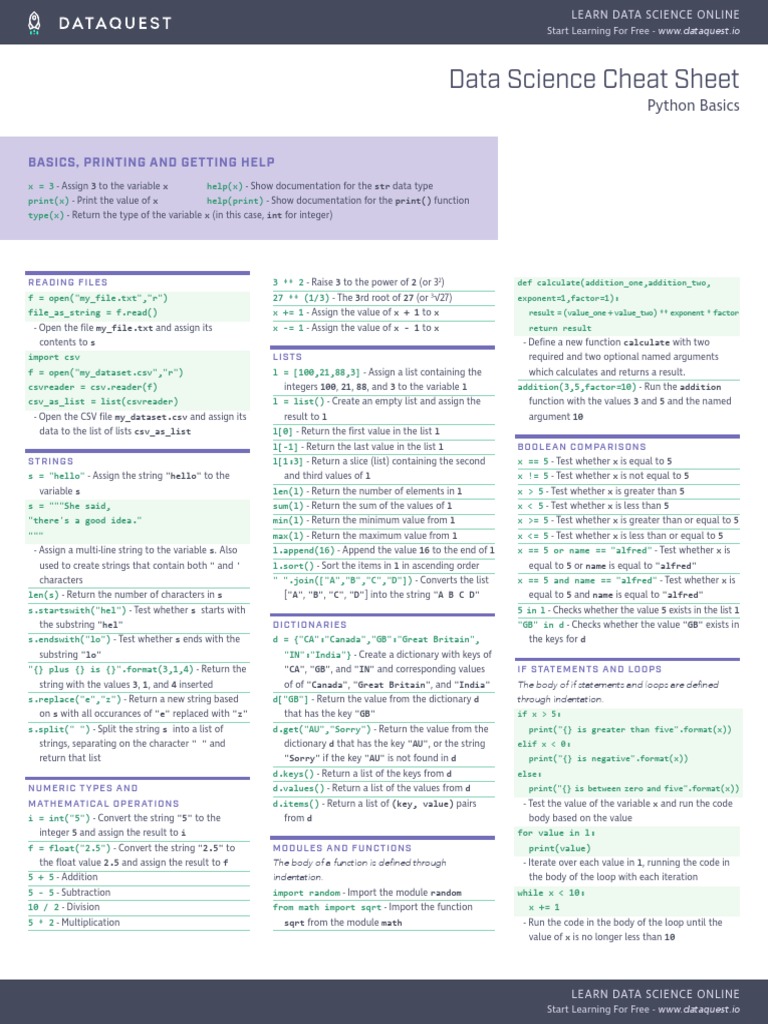 Python Cheat Sheet Dataquest PDF, PDF, Matrix (Mathematics)