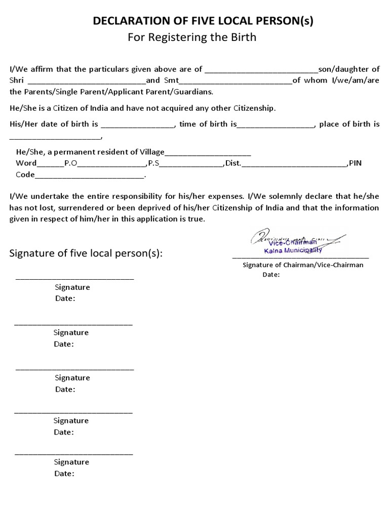 Declaration of Five Local Person | PDF