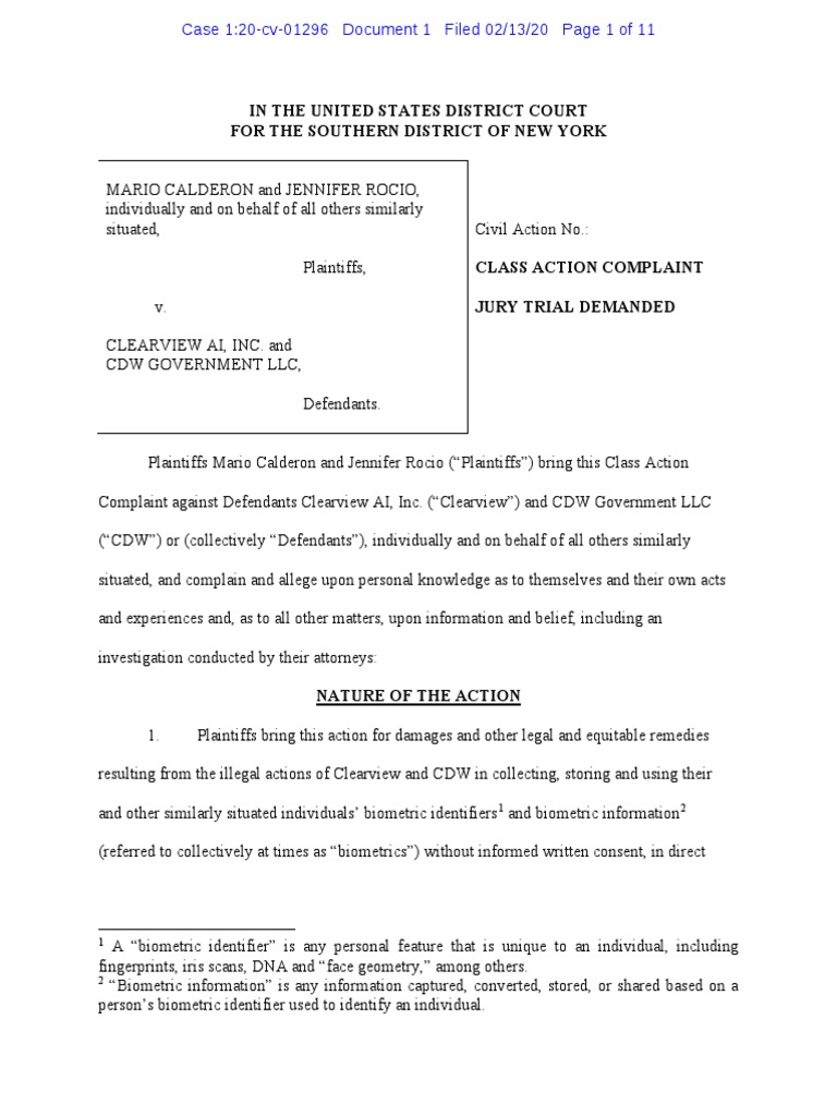 Clearview AI BIPA Lawsuit PDF Biometrics Lawsuit
