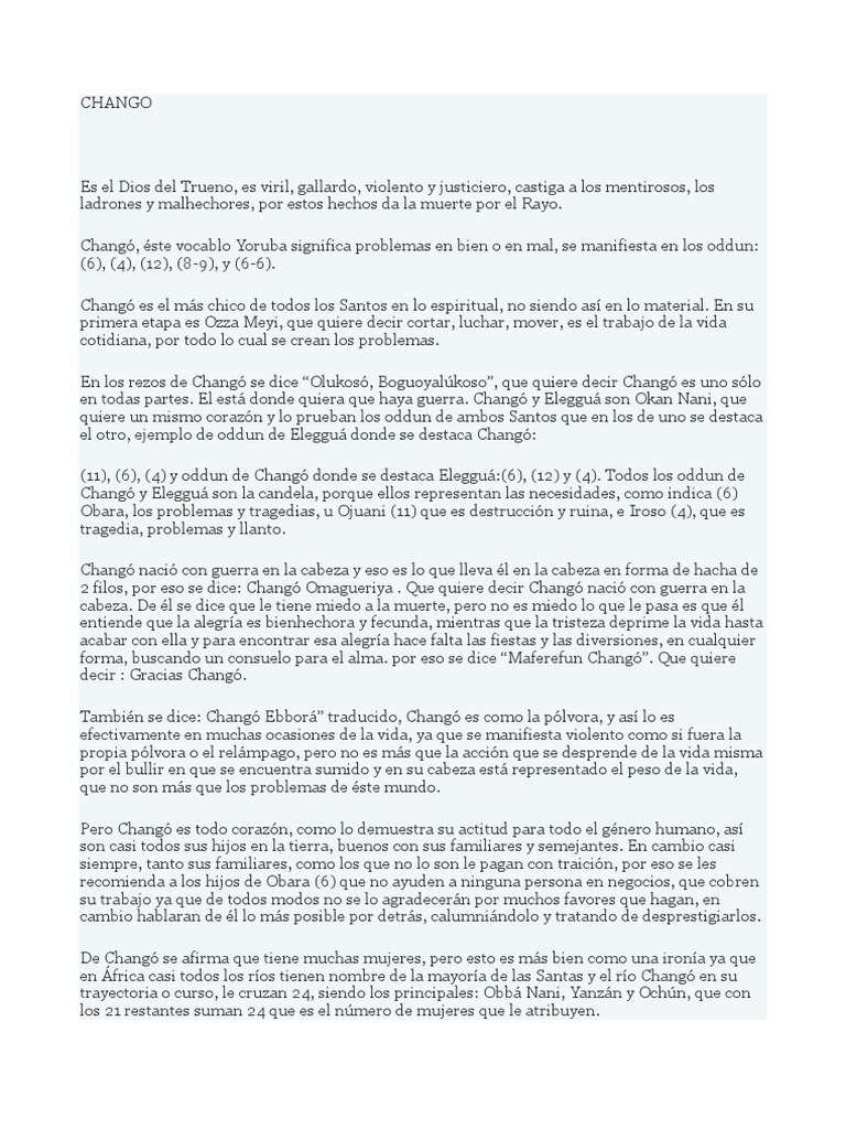 CHANGO | PDF | Santeria | Religión y creencia