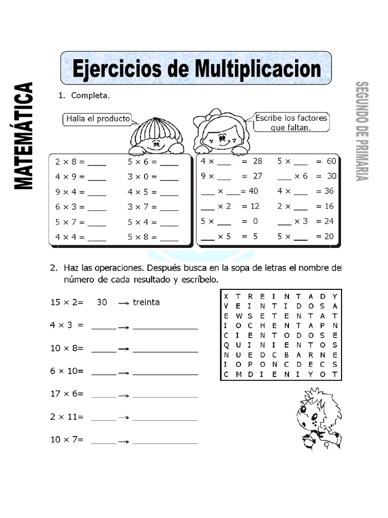 Ficha de Ejercicios de Multiplicacion para Segundo de Primaria | PDF