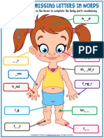 Body Parts Vocabulary Esl Missing Letters in Words Worksheet For Kids PDF