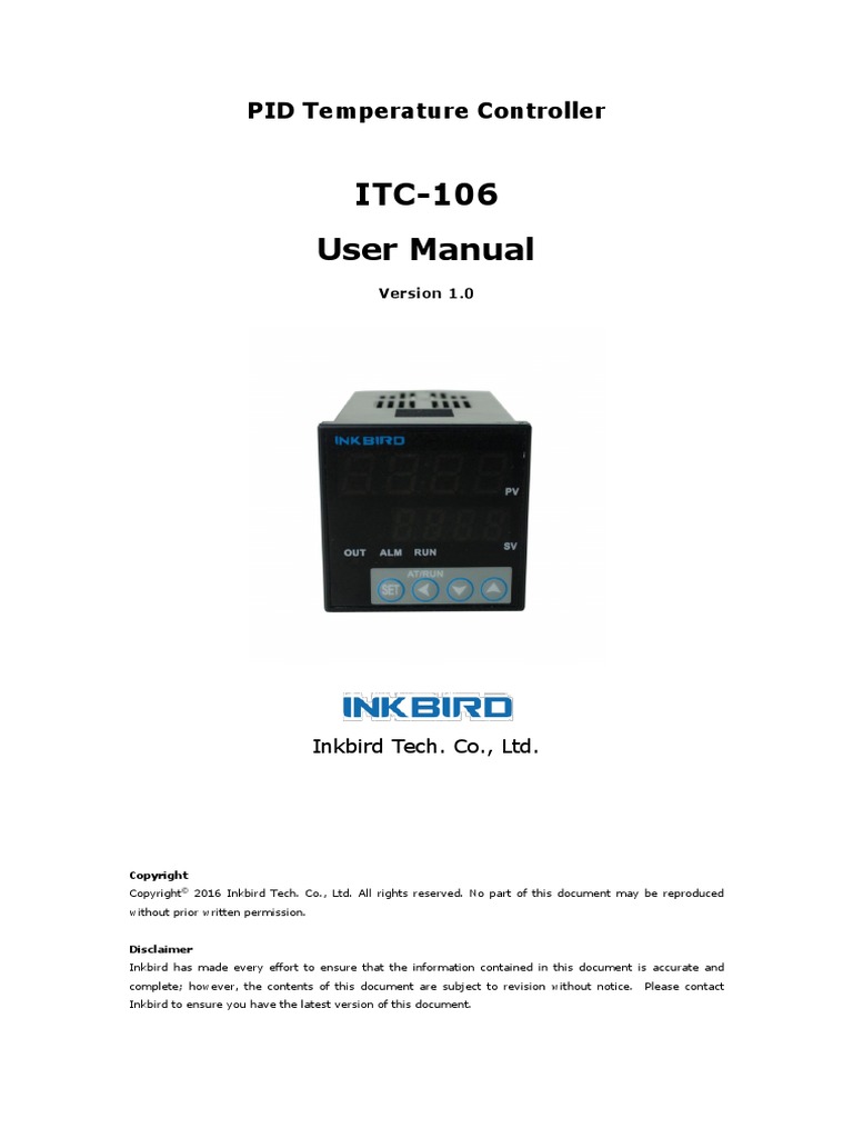 PID Temperature Controller ITC-106 User Manual Version 1.0 | PDF ...