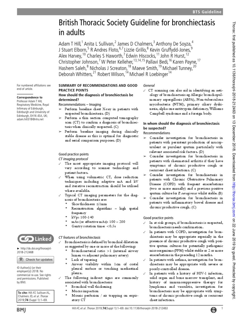 Bts Bronchiectasis Guideline Pdf Chronic Obstructive Pulmonary Disease Asthma