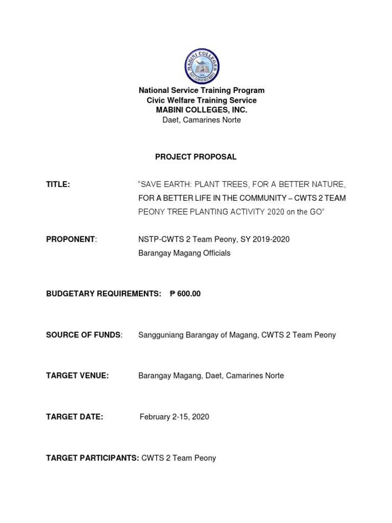 TREE PLANTING PROJECT PROPOSAL Sustainability Natural Environment