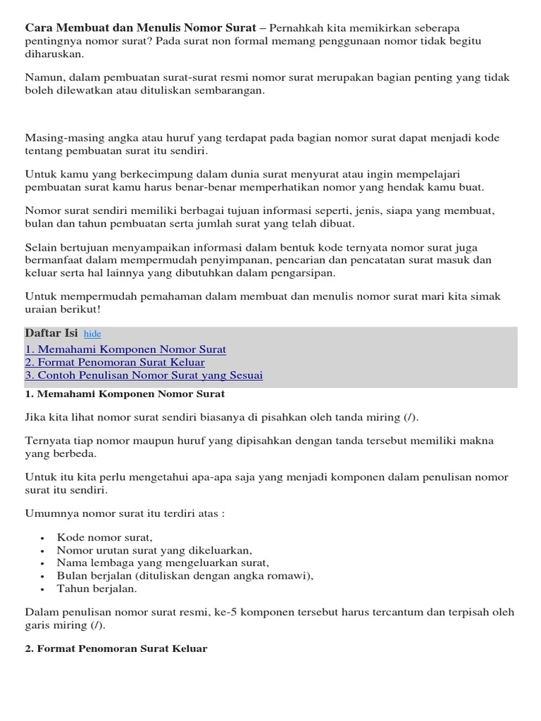 Cara Membuat Dan Menulis Nomor Surat