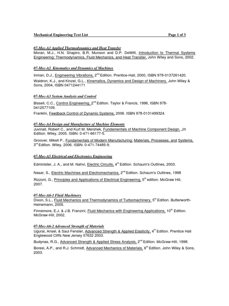 Mechanical Engineering Book List | PDF | Hvac | Machines