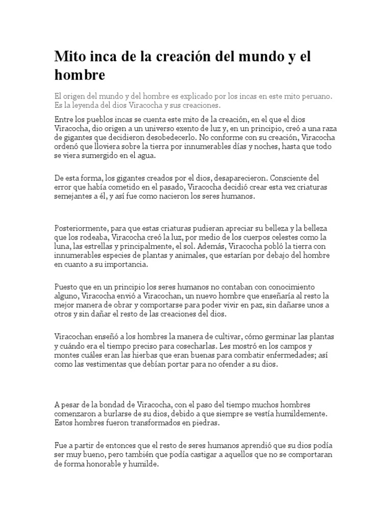 Cosmogonía INCA | PDF | Imperio Inca | Religión y creencia