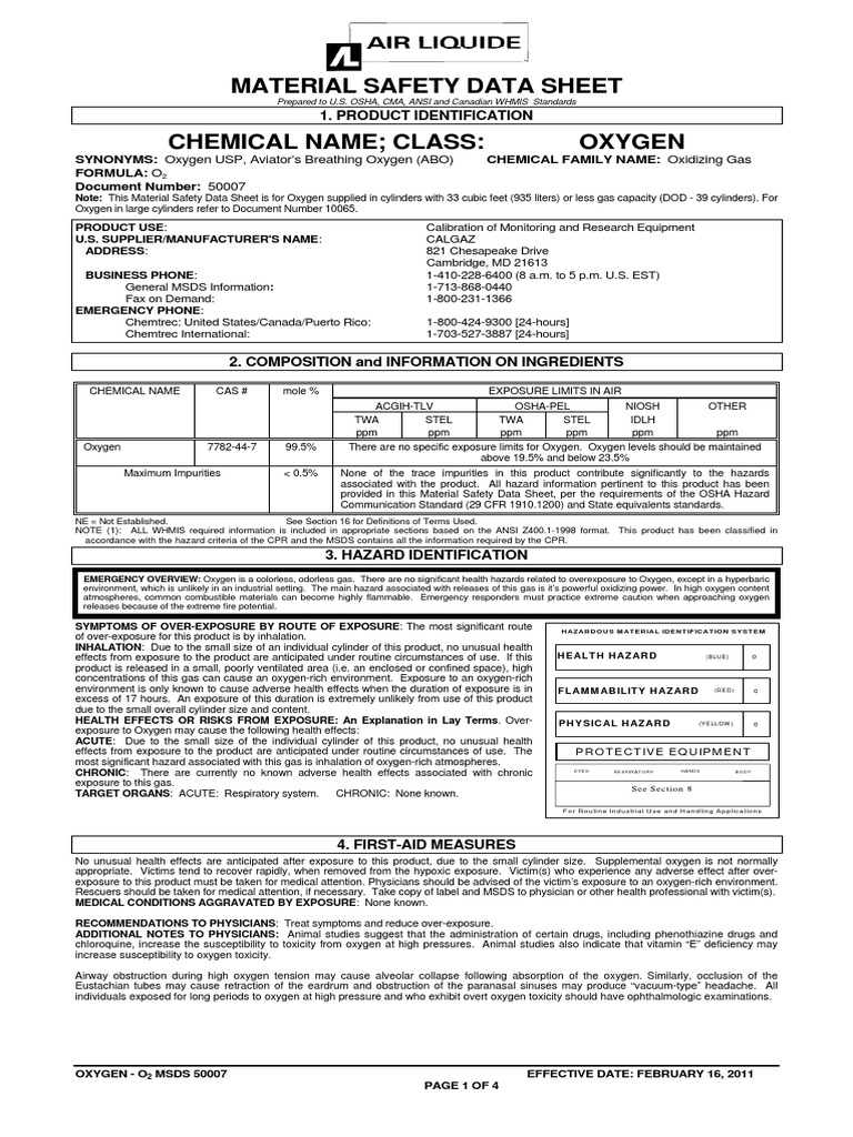 MSDS Liquide MSDS PDF Dangerous Goods Oxygen