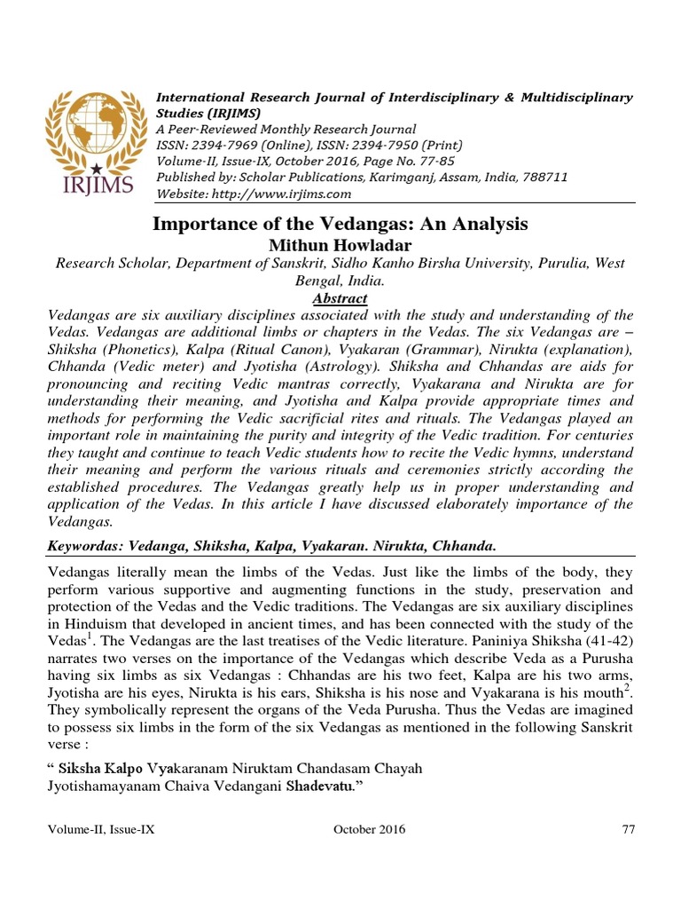 Importance of the Six Vedangas | PDF | Vedas | Sutra