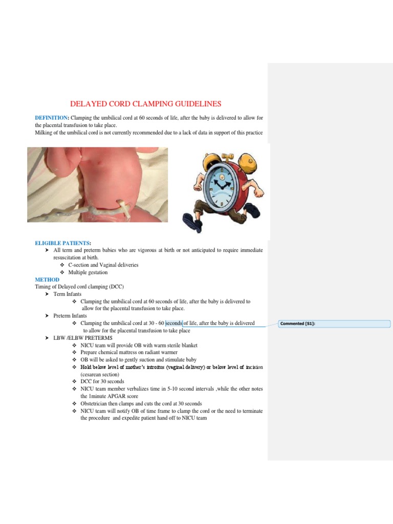 Delayed Cord Clamping Guidelines PDF Childbirth Preterm Birth