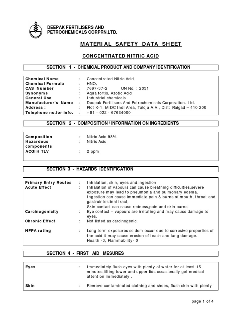 MSDS Sna PDF Nitric Acid Fires