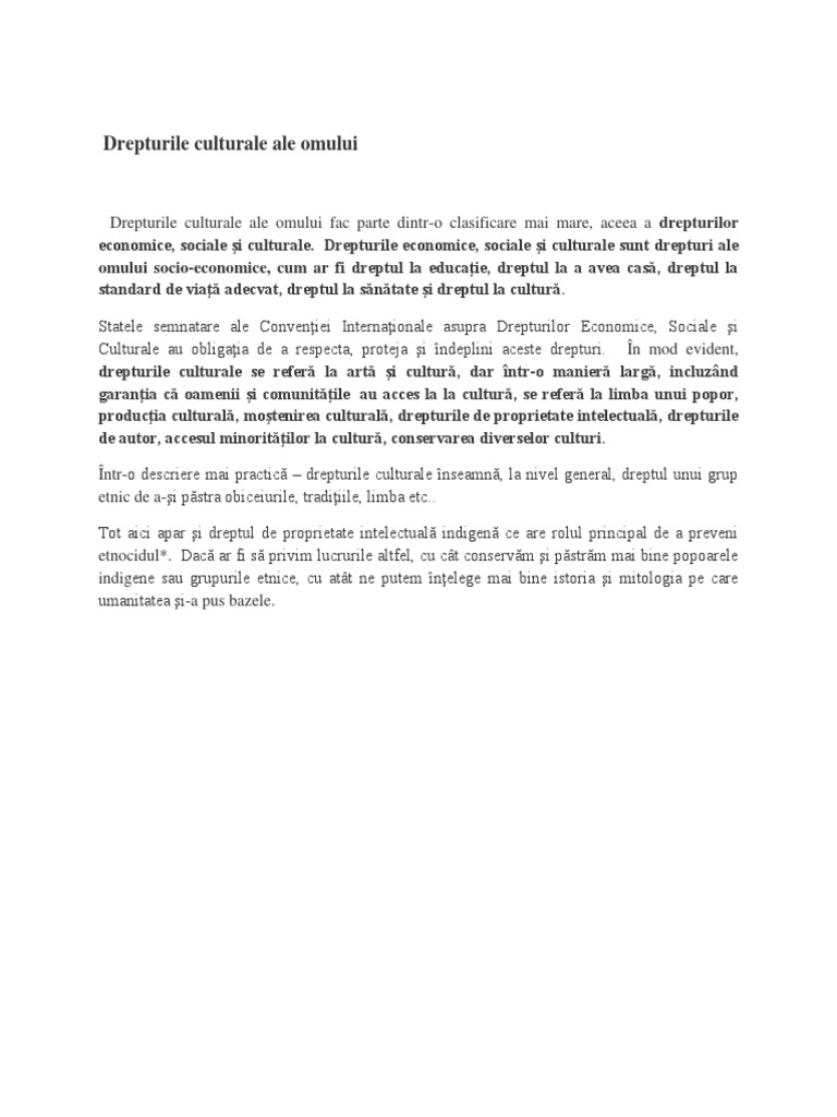 Drepturile Culturale Ale Omului